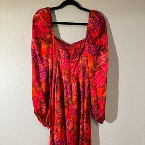 For Love and Lemons Rose Silk Midi Dress - Small